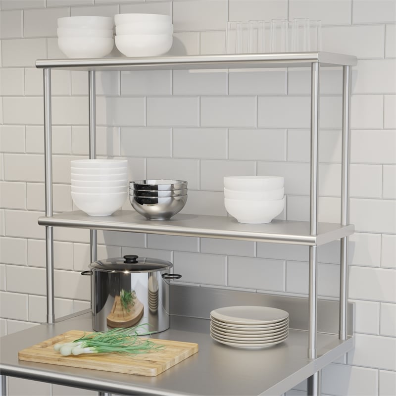 Pemberly Row NSF Certified Stainless Steel Kitchen Double Overshelf