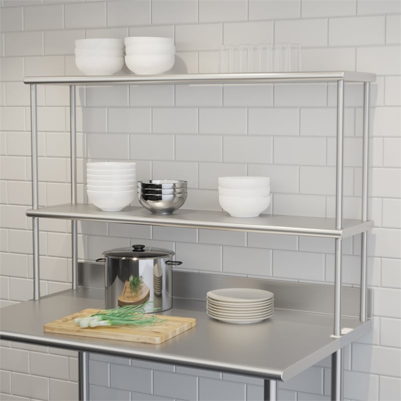 Pemberly Row NSF Certified Stainless Steel Kitchen Double Overshelf