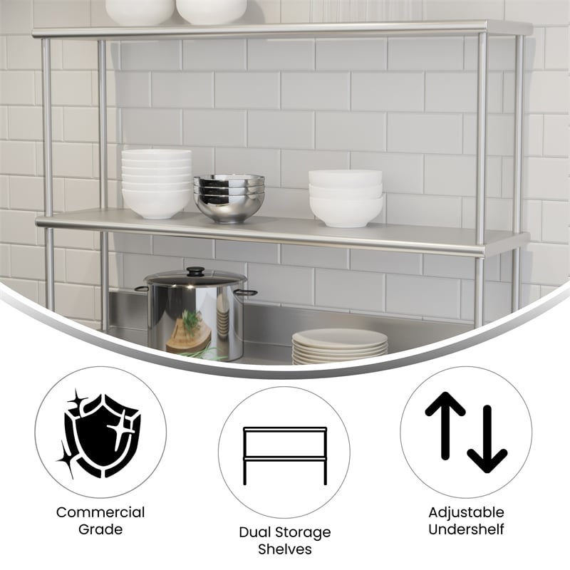 Pemberly Row NSF Certified Stainless Steel Kitchen Double Overshelf