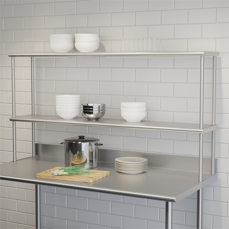 Pemberly Row NSF Certified Stainless Steel Kitchen Double Overshelf