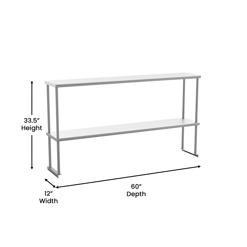 Pemberly Row NSF Certified Stainless Steel Kitchen Double Overshelf