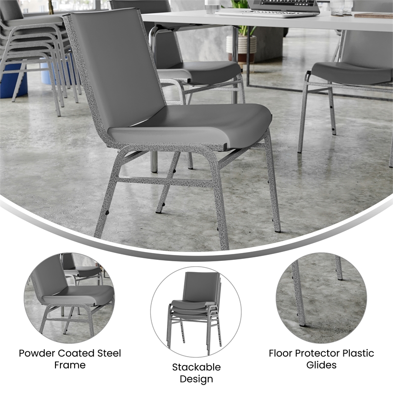 Pemberly Row Heavy Duty Gray Vinyl Padded Stack Chair with 550 lb Capacity