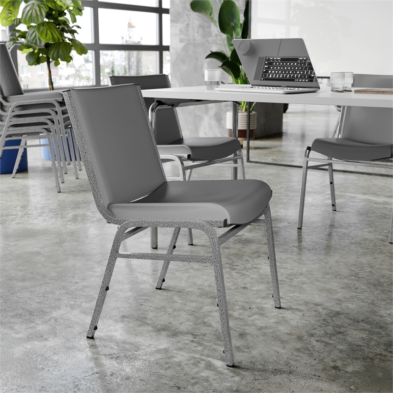 Pemberly Row Heavy Duty Gray Vinyl Padded Stack Chair with 550 lb Capacity
