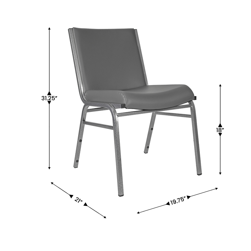Pemberly Row Heavy Duty Gray Vinyl Padded Stack Chair with 550 lb Capacity