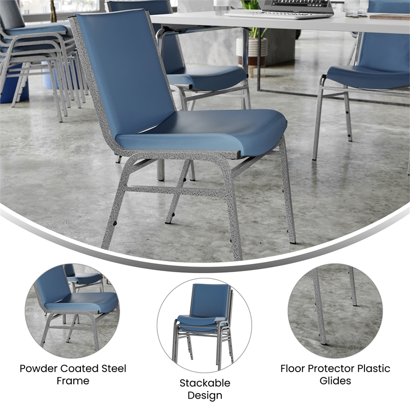 Pemberly Row Heavy Duty Navy Vinyl Padded Stack Chair with 550 lb Capacity