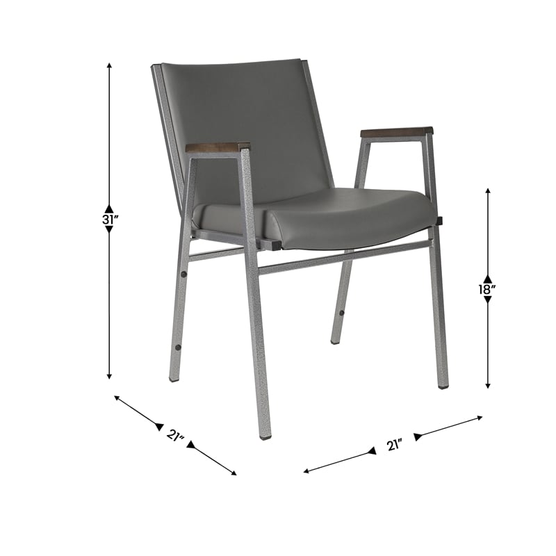 Pemberly Row Heavy Duty Gray Vinyl Padded Stack Chair with Arms