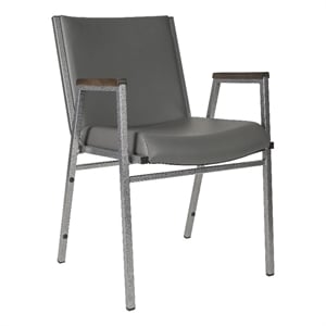 Pemberly Row Heavy Duty Gray Vinyl Padded Stack Chair with Arms
