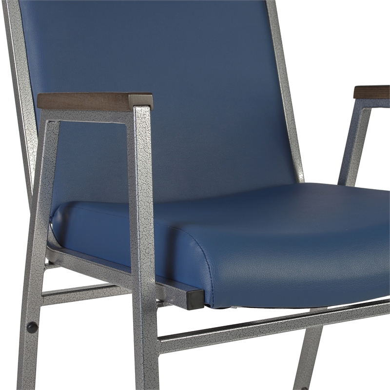 Pemberly Row Heavy Duty Navy Vinyl Padded Stack Chair with Arms