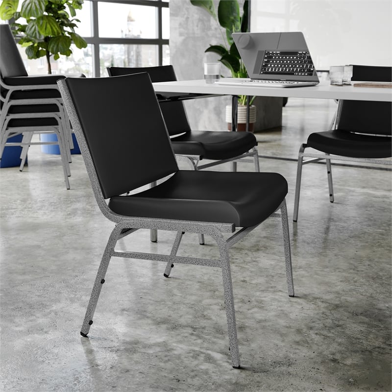 Pemberly Row Big and Tall 1000 lb Rated Black Vinyl Padded Stack Chair