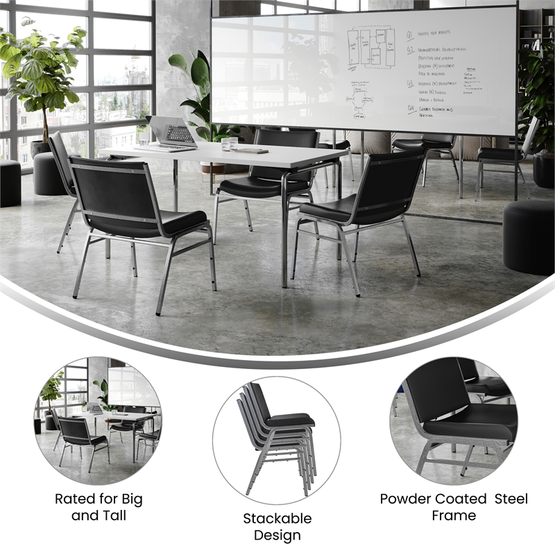Pemberly Row Big and Tall 1000 lb Rated Black Vinyl Padded Stack Chair