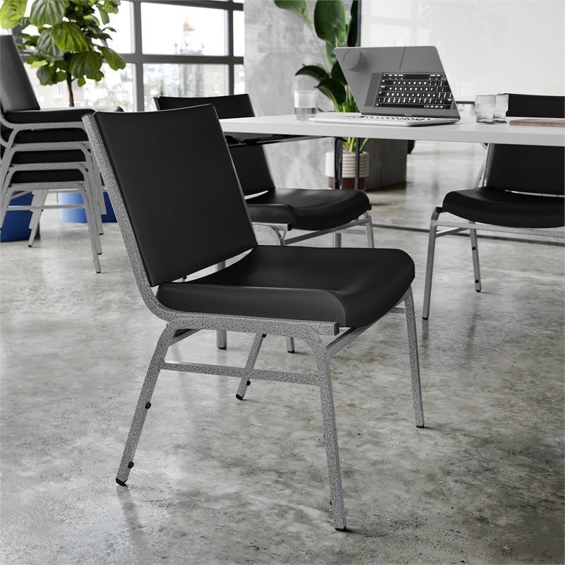 Pemberly Row Big and Tall 1000 lb Rated Black Vinyl Padded Stack Chair