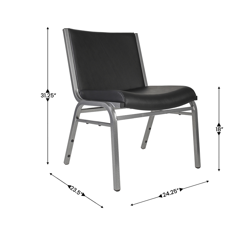 Pemberly Row Big and Tall 1000 lb Rated Black Vinyl Padded Stack Chair