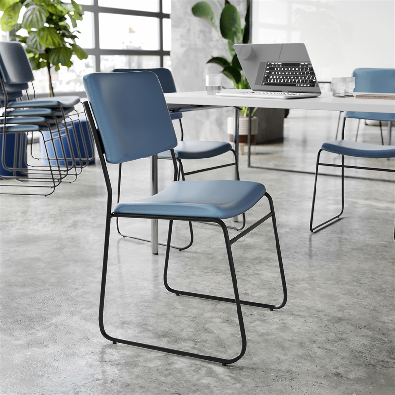 Pemberly Row 500 lb Capacity High Density Stackable Navy Vinyl Chair
