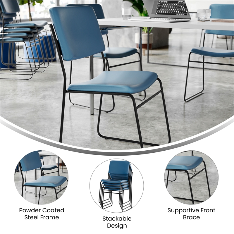 Pemberly Row 500 lb Capacity High Density Stackable Navy Vinyl Chair