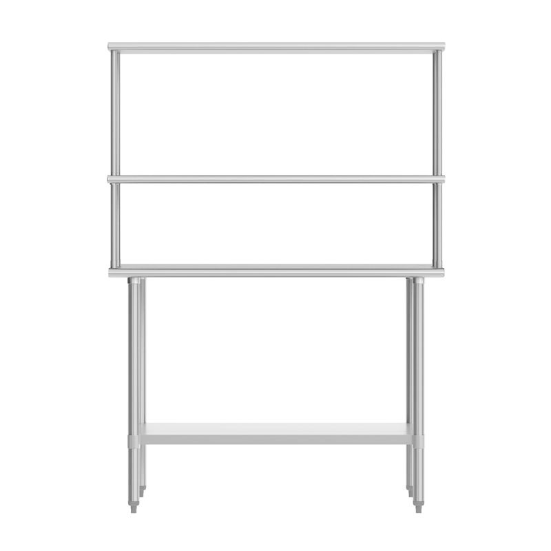 Pemberly Row 30x48 Stainless Steel Work Table with 2 Overshelves and Undershelf