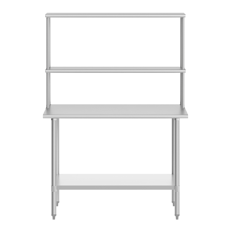 Pemberly Row 30x48 Stainless Steel Work Table with 2 Overshelves and Undershelf