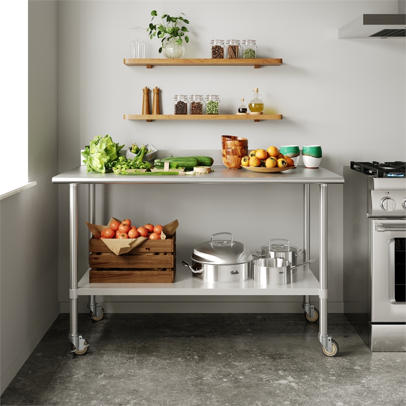 Pemberly Row 30x60 Stainless Steel Work Table with 4