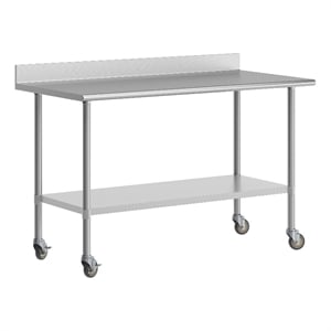 Pemberly Row 30x60 Stainless Steel Work Table with 4&quot Backsplash and Undershelf