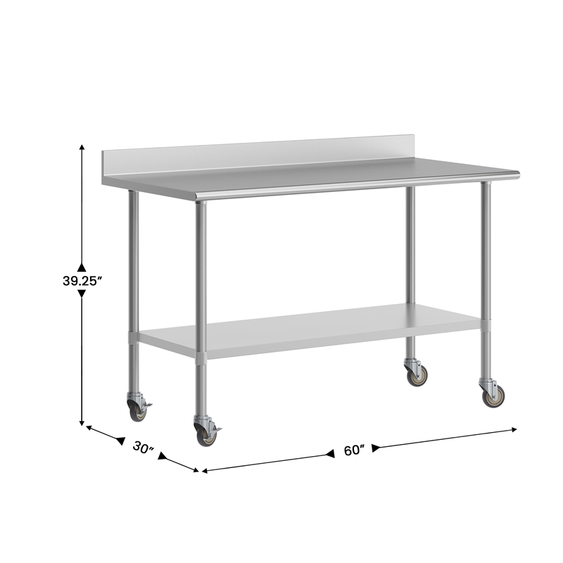 Pemberly Row 30x60 Stainless Steel Work Table with 4