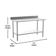 Pemberly Row Stainless Steel Kitchen Prep & Work Table with Shelf & Backsplash
