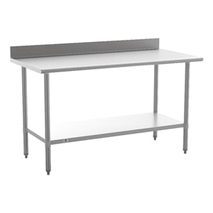 Pemberly Row Stainless Steel Kitchen Prep & Work Table with Shelf & Backsplash