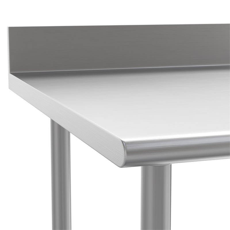 Pemberly Row Stainless Steel Kitchen Prep & Work Table with Shelf & Backsplash