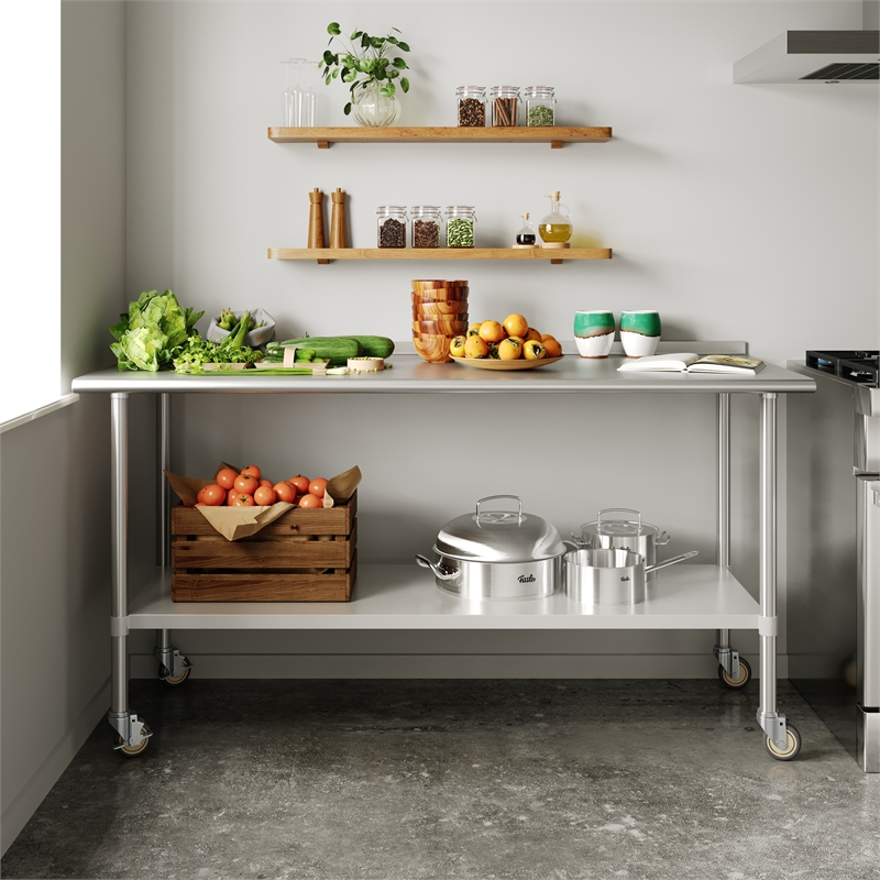 Pemberly Row 30x72 Stainless Steel Work Table with 1.5