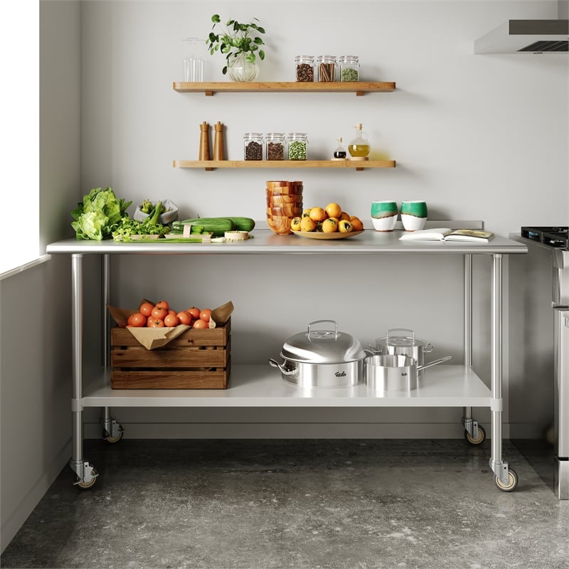 Pemberly Row 30x72 Stainless Steel Work Table with 1.5