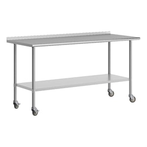 Pemberly Row 30x72 Stainless Steel Work Table with 1.5&quot Backsplash & Undershelf