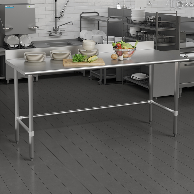 Pemberly Row Stainless Steel Kitchen Prep and Work Table with 4