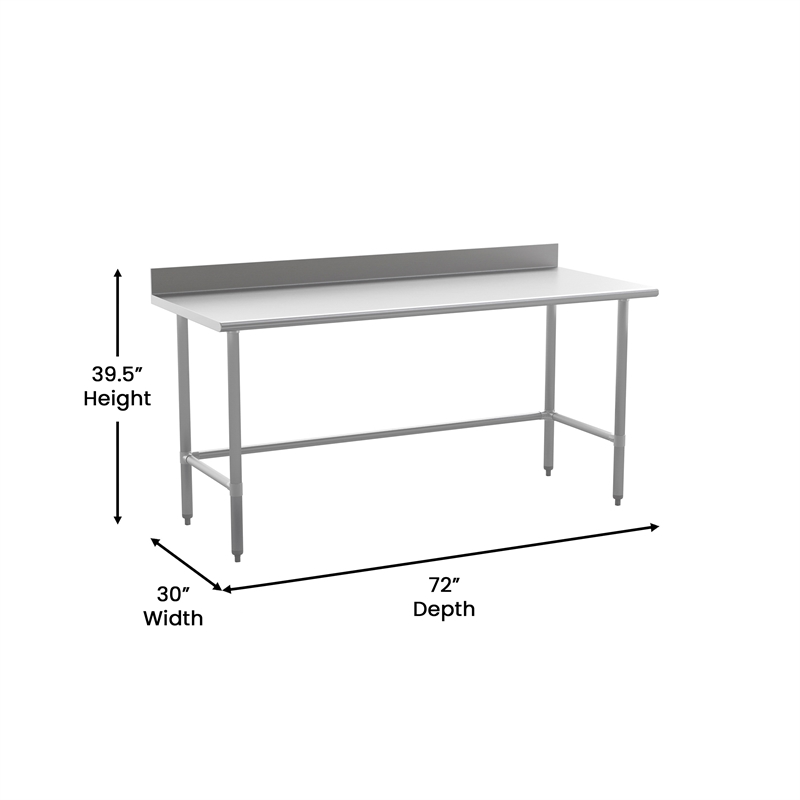 Pemberly Row Stainless Steel Kitchen Prep and Work Table with 4