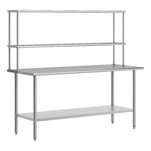 Pemberly Row 30x72 Stainless Steel Work Table with 2 Overshelves and Undershelf