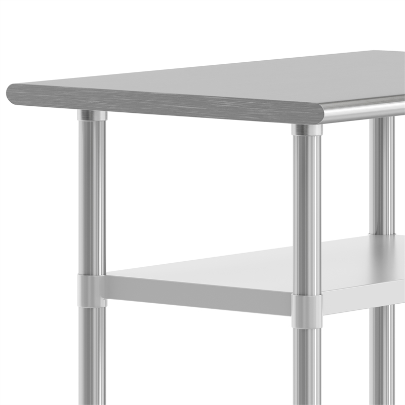 Pemberly Row 24x36 Stainless Steel 18 Gauge Work Table with 2 Undershelves