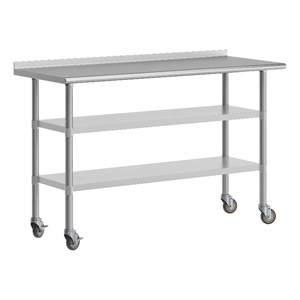 Pemberly Row 24x60 Stainless Steel Work Table with Backsplash and 2 Undershelves