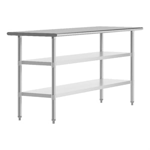 Pemberly Row 24x72 Stainless Steel 18 Gauge Work Table with 2 Undershelves