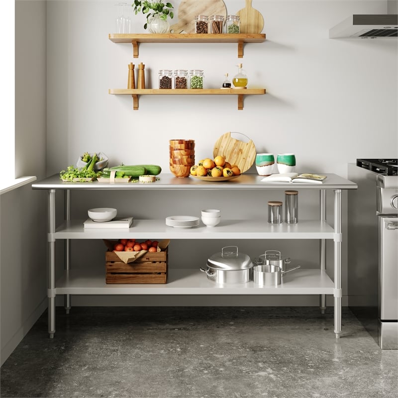 pemberly row 24x72 stainless steel 18 gauge work table with 2 undershelves