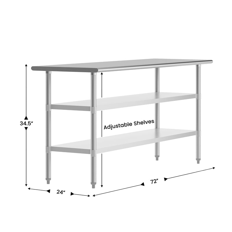 pemberly row 24x72 stainless steel 18 gauge work table with 2 undershelves