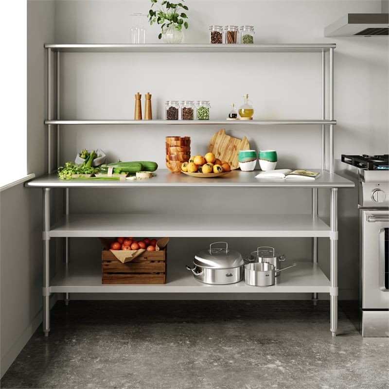 Pemberly Row 30x72 Stainless Steel Work Table with 2 Overshelves & Undershelves