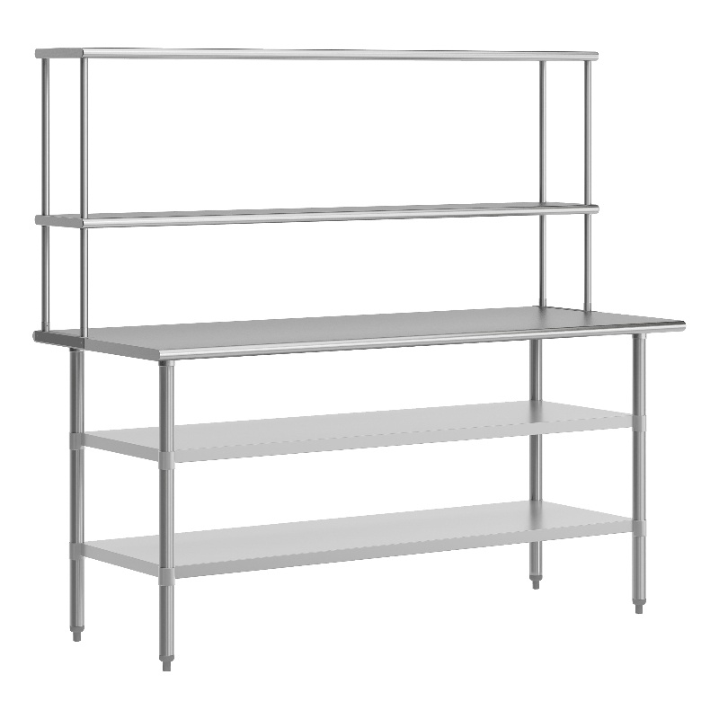 Pemberly Row 30x72 Stainless Steel Work Table with 2 Overshelves & Undershelves