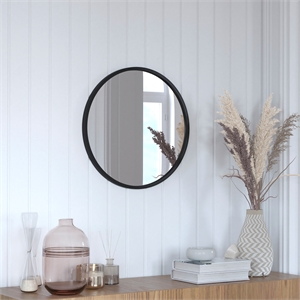 Pemberly Row 20&quot Shatterproof Round Wall Mirror with Black Metal Frame