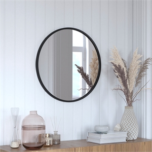 Pemberly Row 24&quot Shatterproof Round Wall Mirror with Black Metal Frame