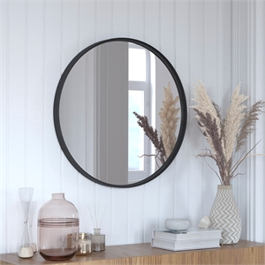 Pemberly Row 27.5&quot Shatterproof Round Wall Mirror with Black Metal Frame