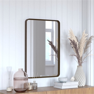 Pemberly Row 20&quot x 30&quot Shatterproof Wall Mirror with Brushed Bronze Metal Frame