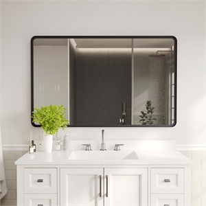 Pemberly Row 48&quot x 30&quot Rectangular Mirror with 2&quot Deep Iron Frame in Black