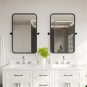 Pemberly Row 35&quot x 27&quot Metal Pivot Wall Mirror with Tilt Feature Frame in Black