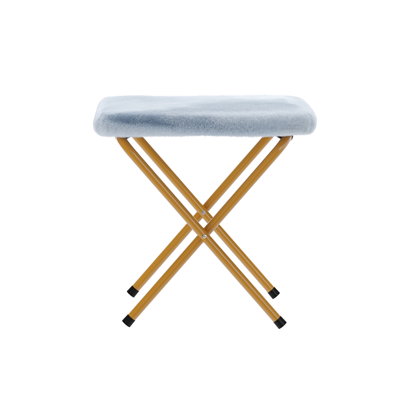 Pemberly Row Double Folding Faux Fur Saucer Chair with 2 Ottomans in Aqua/Gold