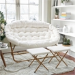 Pemberly Row Double Folding Faux Shearling Saucer Chair with 2 Ottomans
