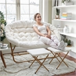 Pemberly Row Double Folding Faux Shearling Saucer Chair with 2 Ottomans