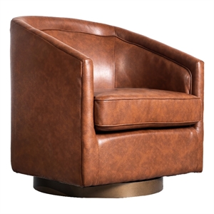 Pemberly Row Traditional Club Style Chair with 360 Swivel Base in Brown