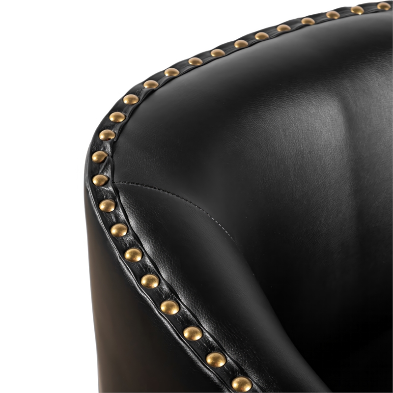 Pemberly Row Classic Club Style Chair with 360 Swivel Base & Nail Trim in Black